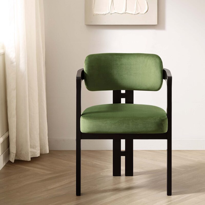 Stanford Curved Oak Frame Upholstered Chair, Moss Green Velvet Black Frame - Image 6