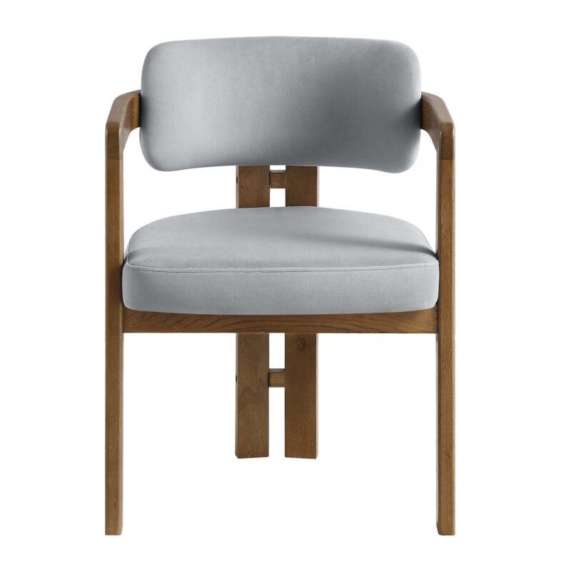 Stanford Curved Walnut Wood Frame Grey Velvet Chair - Image 4