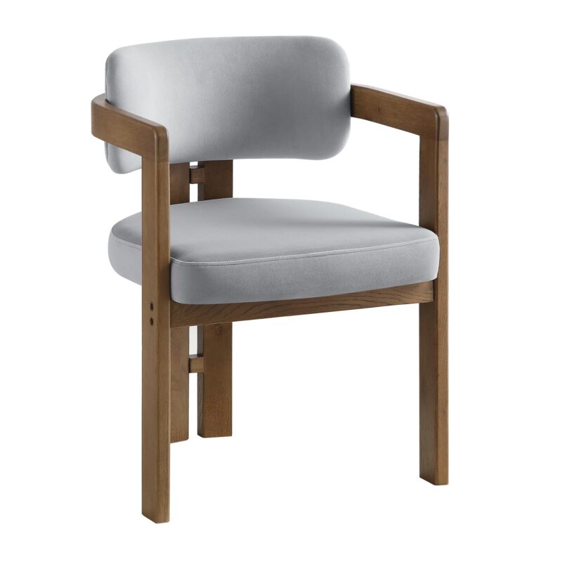 Stanford Curved Walnut Wood Frame Grey Velvet Chair - Image 5