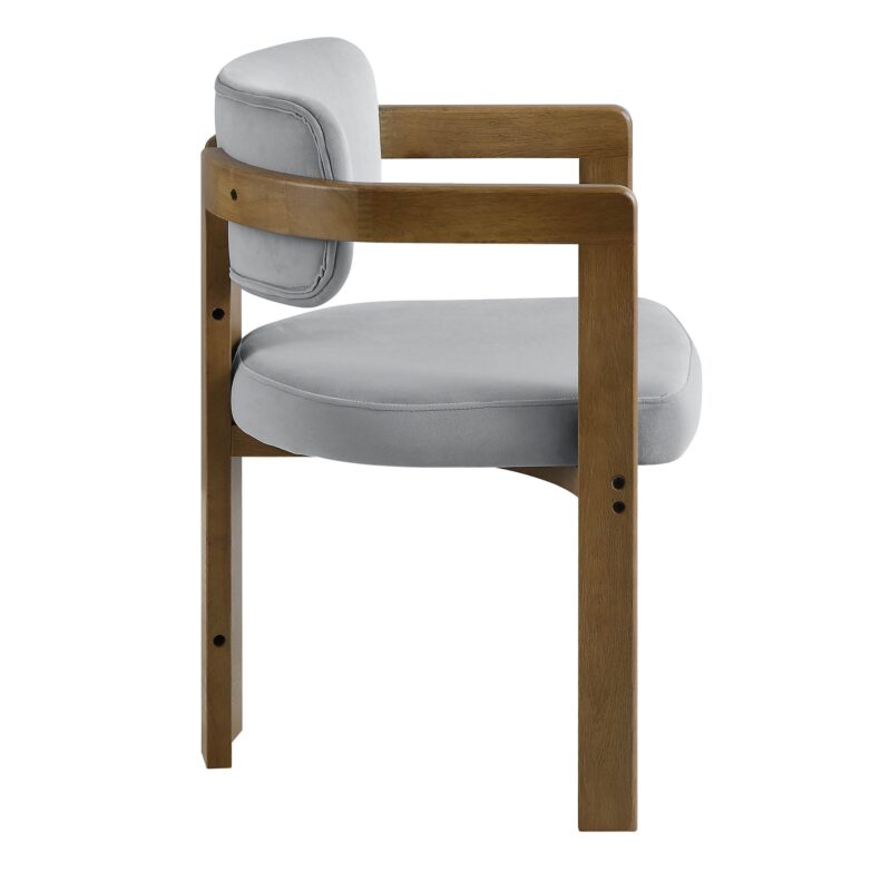 Stanford Curved Walnut Wood Frame Grey Velvet Chair - Image 7