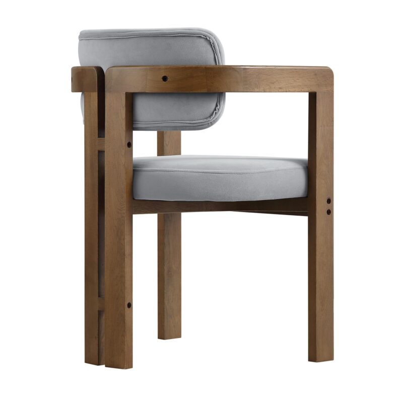 Stanford Curved Walnut Wood Frame Grey Velvet Chair - Image 8
