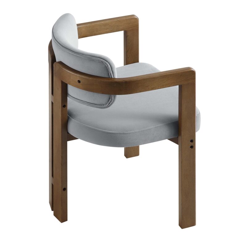 Stanford Curved Walnut Wood Frame Grey Velvet Chair - Image 9