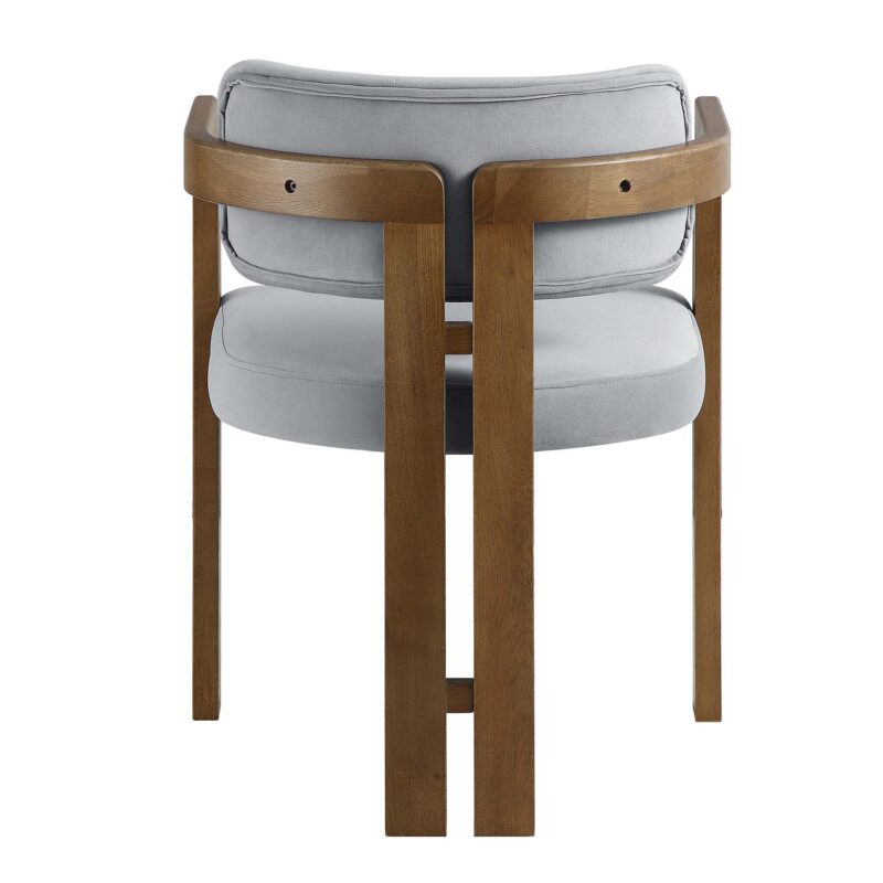 Stanford Curved Walnut Wood Frame Grey Velvet Chair - Image 10