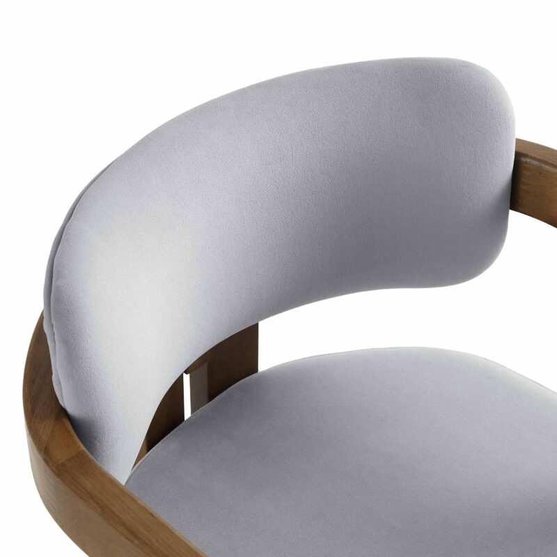 Stanford Curved Walnut Wood Frame Grey Velvet Chair - Image 11