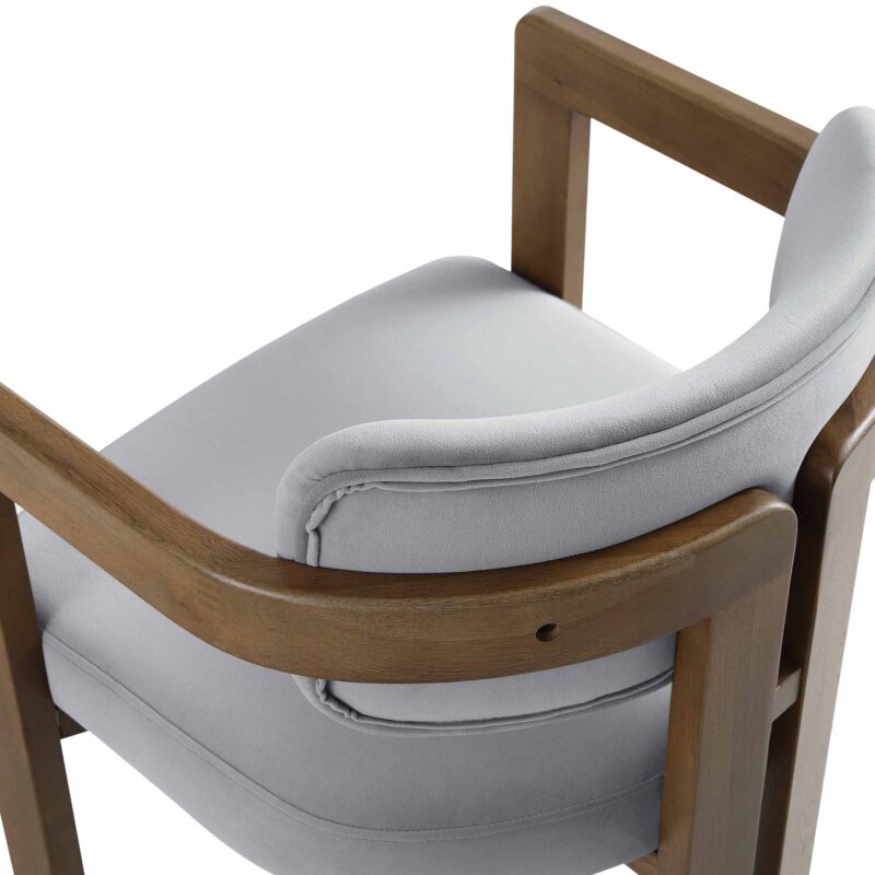 Stanford Curved Walnut Wood Frame Grey Velvet Chair - Image 13