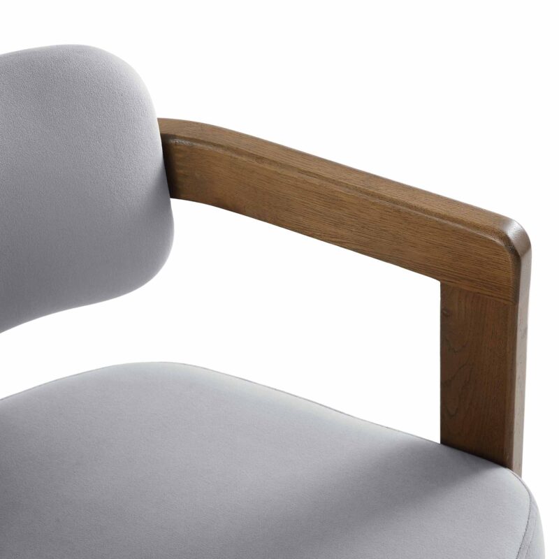 Stanford Curved Walnut Wood Frame Grey Velvet Chair - Image 14