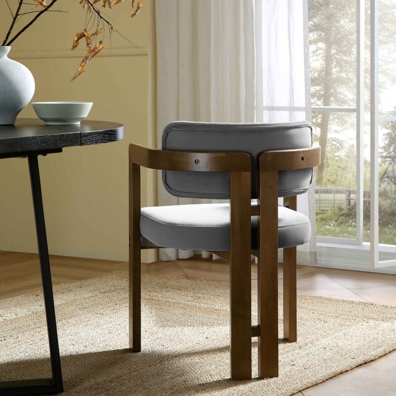 Stanford Curved Walnut Wood Frame Grey Velvet Chair - Image 2