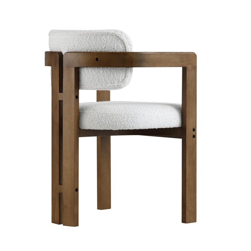 Stanford Curved Oak Frame Upholstered Chair, White Boucle Light Walnut Frame - Image 10