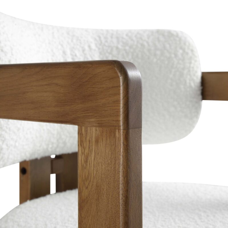 Stanford Curved Oak Frame Upholstered Chair, White Boucle Light Walnut Frame - Image 13