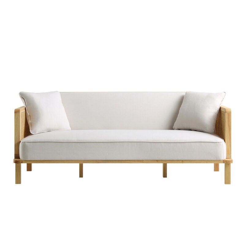 Pienza Cane Sofa Bed, Beige Woven Fabric with Natural Solid Oak Frame - Image 7