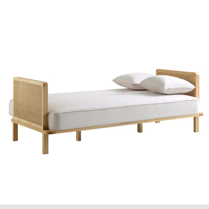 Pienza Cane Sofa Bed, Beige Woven Fabric with Natural Solid Oak Frame - Image 9