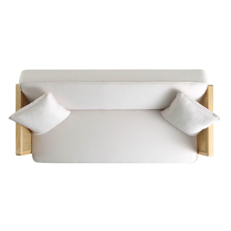 Pienza Cane Sofa Bed, Beige Woven Fabric with Natural Solid Oak Frame - Image 10