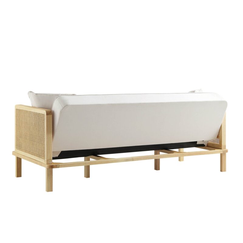 Pienza Cane Sofa Bed, Beige Woven Fabric with Natural Solid Oak Frame - Image 11