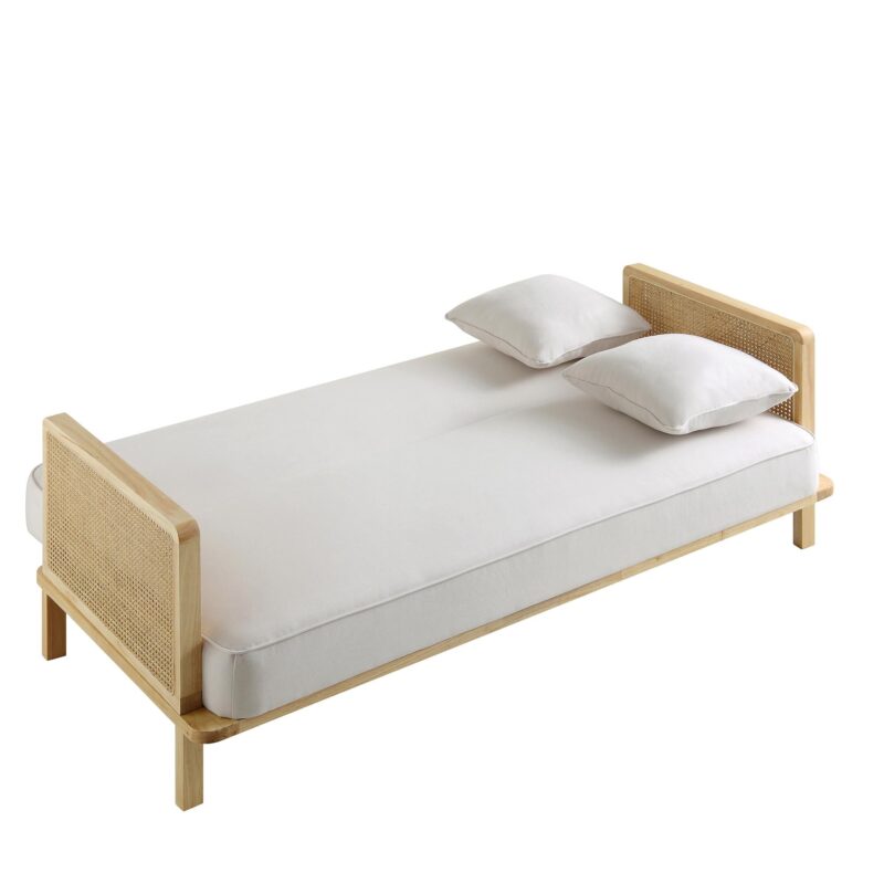 Pienza Cane Sofa Bed, Beige Woven Fabric with Natural Solid Oak Frame - Image 12