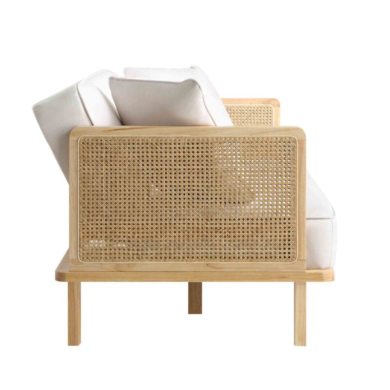 Pienza Cane Sofa Bed, Beige Woven Fabric with Natural Solid Oak Frame - Image 13