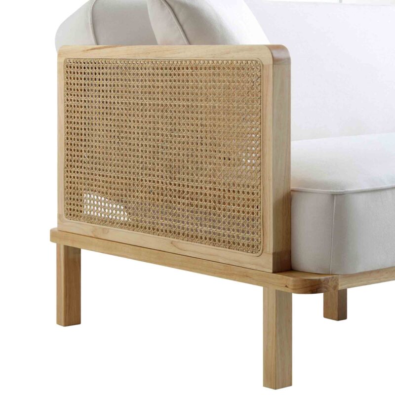 Pienza Cane Sofa Bed, Beige Woven Fabric with Natural Solid Oak Frame - Image 14