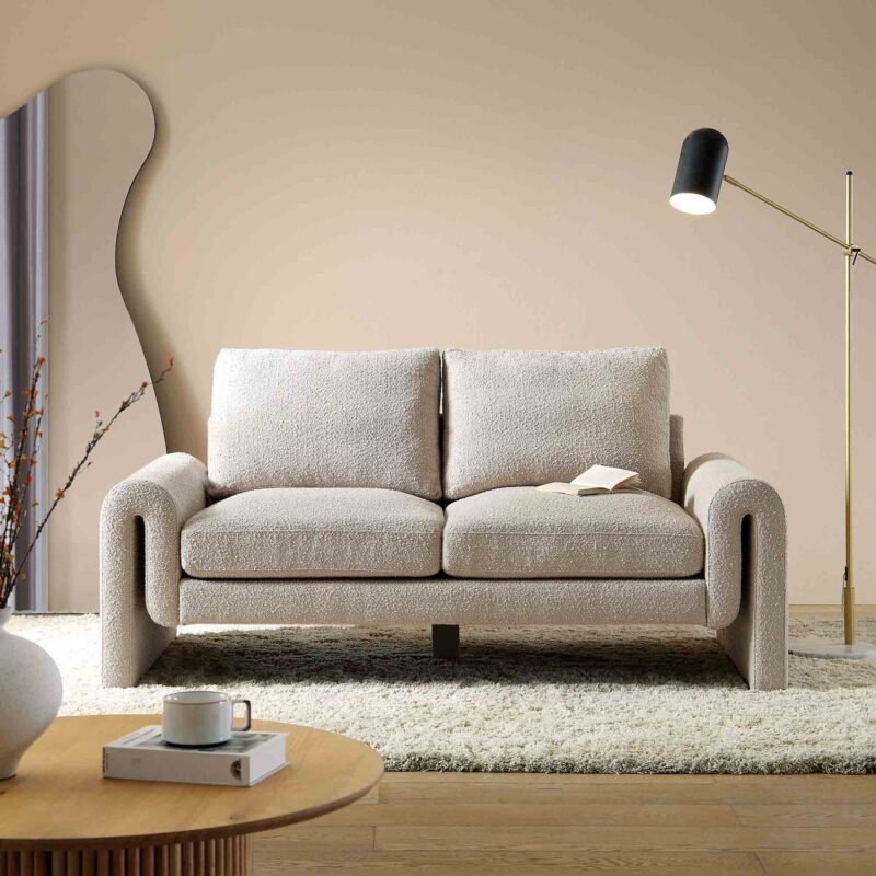 Hampstead Taupe Boucle Curved 2-Seater Sofa - Image 2