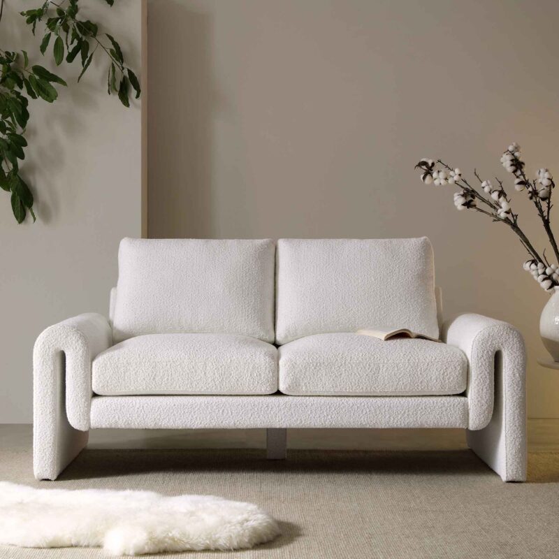Hampstead White Boucle Curved 2-Seater Sofa - Image 2