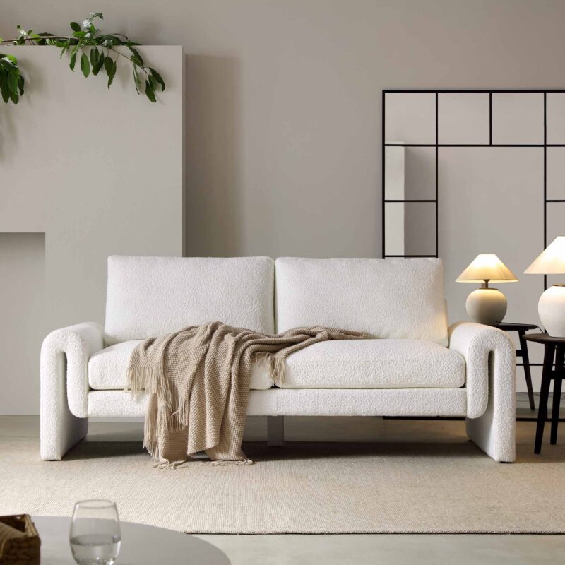 Hampstead White Boucle Curved 3-Seater Sofa - Image 2