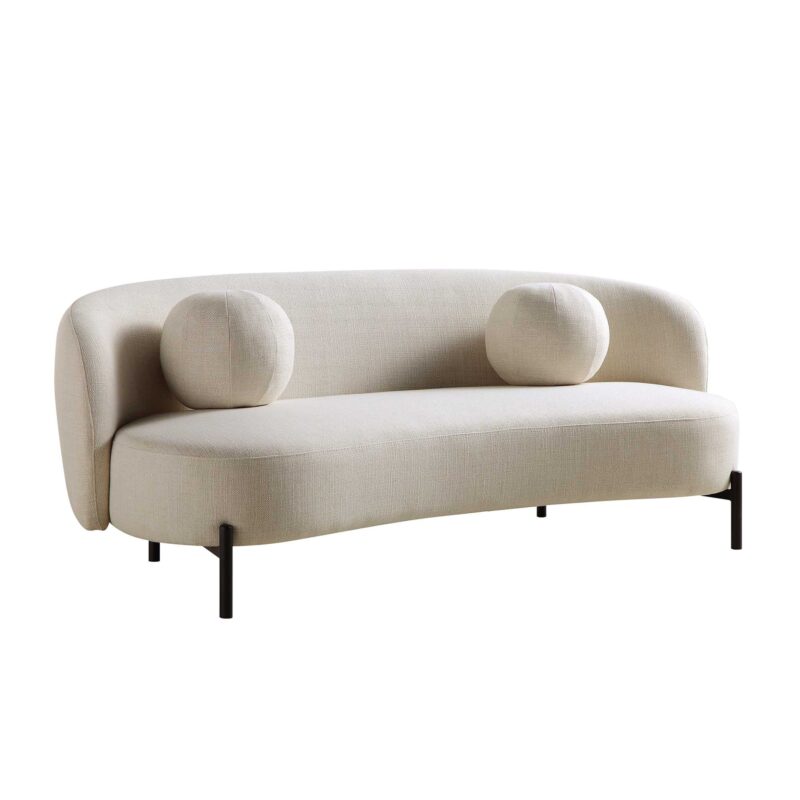 Amboise 3-Seater Curved Sofa with Ball Cushions, Beige Linen Blend - Image 6