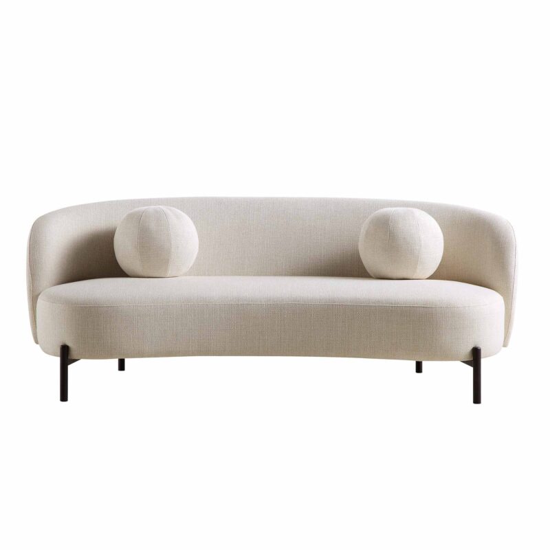 Amboise 3-Seater Curved Sofa with Ball Cushions, Beige Linen Blend - Image 9