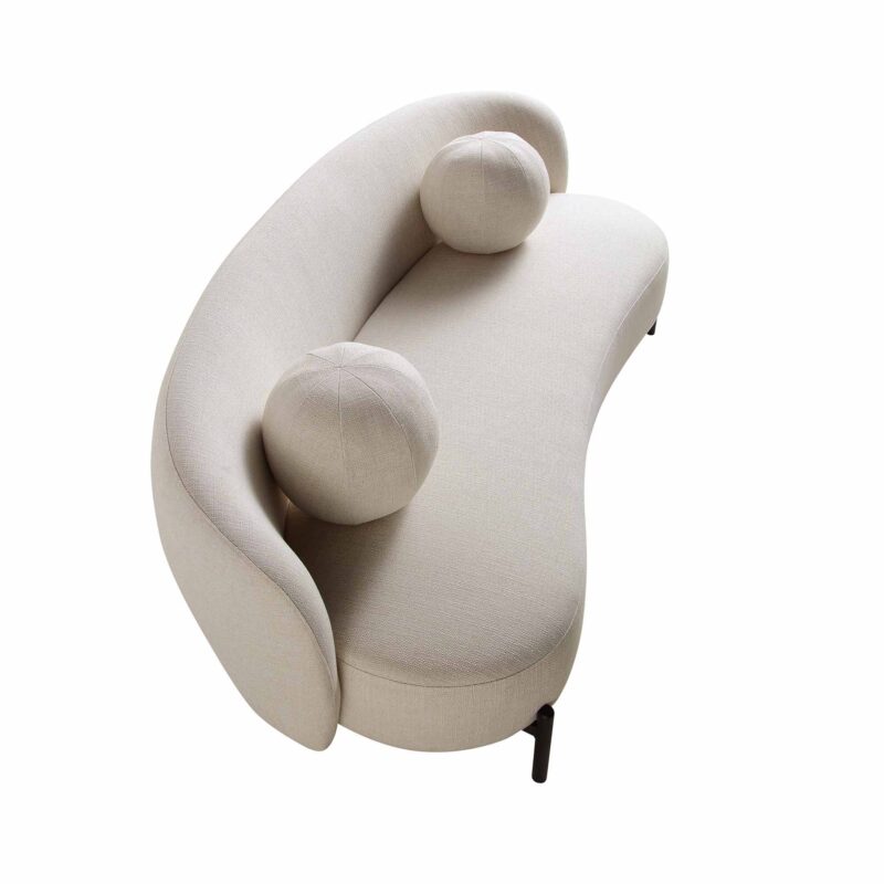 Amboise 3-Seater Curved Sofa with Ball Cushions, Beige Linen Blend - Image 12