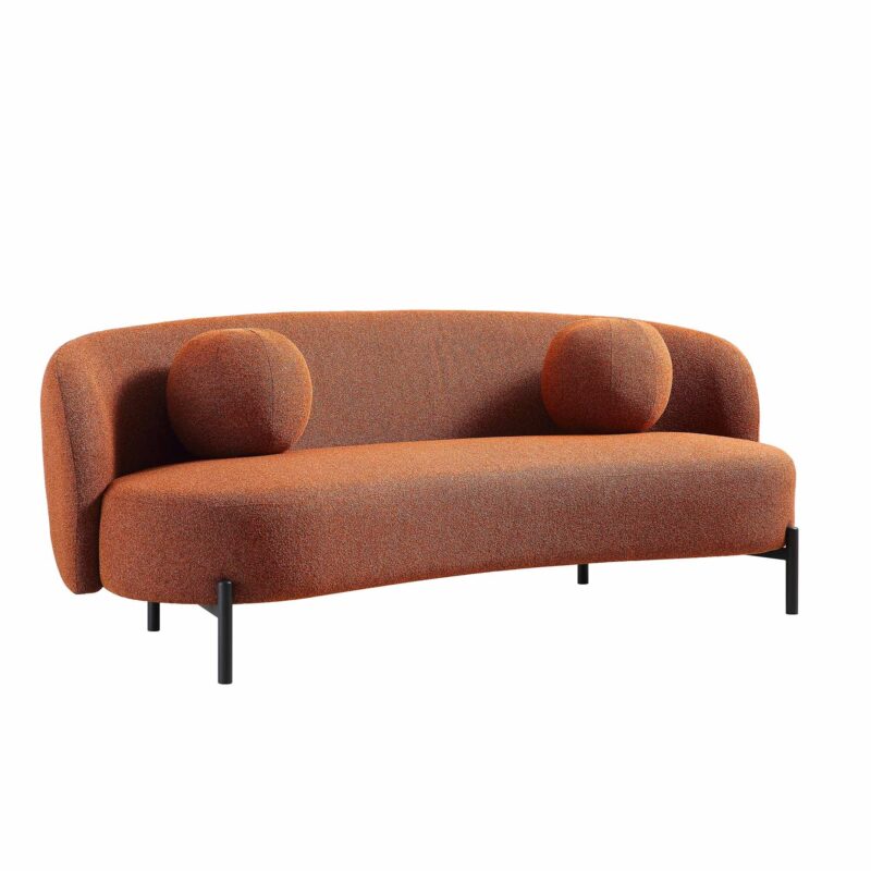 Amboise 3-Seater Curved Sofa with Ball Cushions, Brick Boucle - Image 6