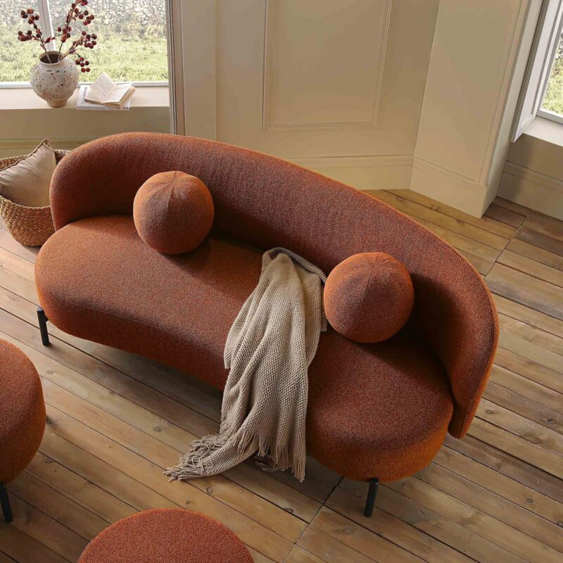 Amboise 3-Seater Curved Sofa with Ball Cushions, Brick Boucle - Image 3
