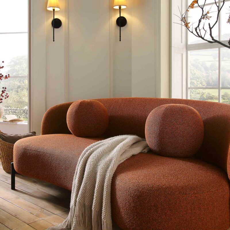Amboise 3-Seater Curved Sofa with Ball Cushions, Brick Boucle - Image 4
