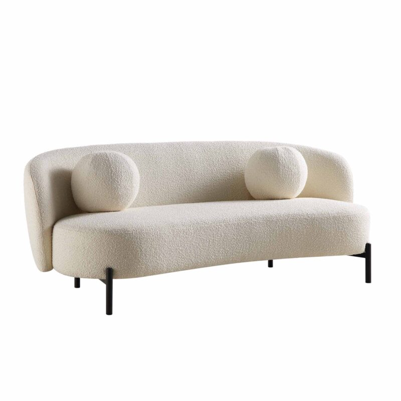 Amboise 3-Seater Curved Sofa with Ball Cushions, Ecru Boucle - Image 7