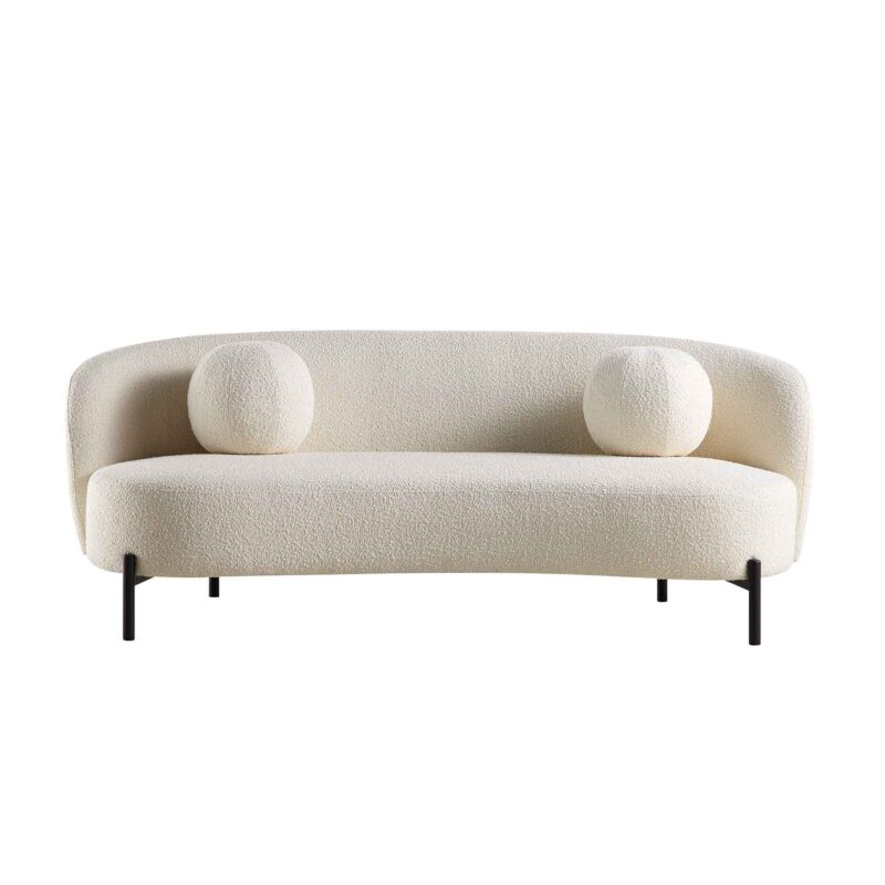 Amboise 3-Seater Curved Sofa with Ball Cushions, Ecru Boucle - Image 10