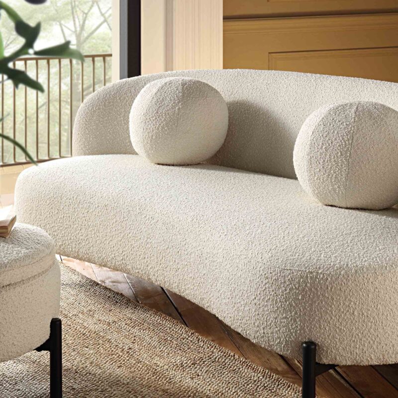 Amboise 3-Seater Curved Sofa with Ball Cushions, Ecru Boucle - Image 4