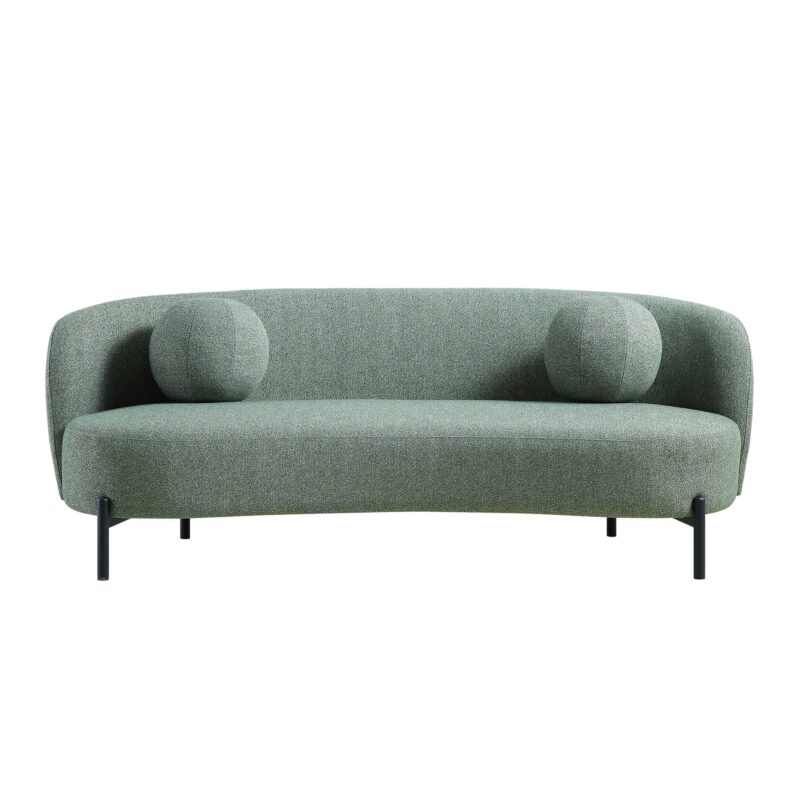 Amboise 3-Seater Curved Sofa with Ball Cushions, Spruce Green Textured Fabric - Image 5