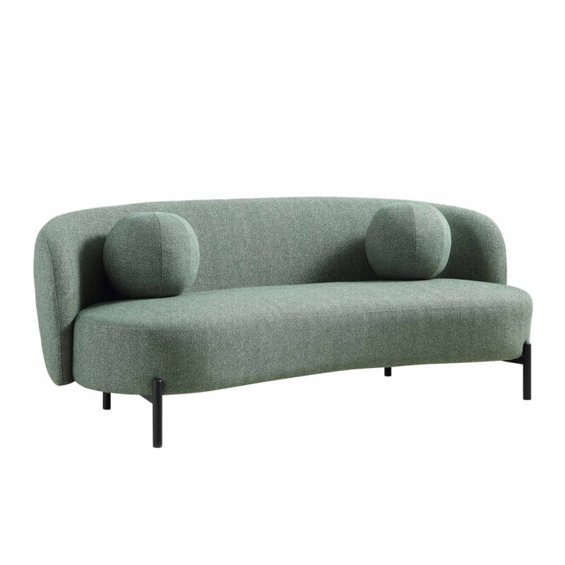 Amboise 3-Seater Curved Sofa with Ball Cushions, Spruce Green Textured Fabric - Image 6