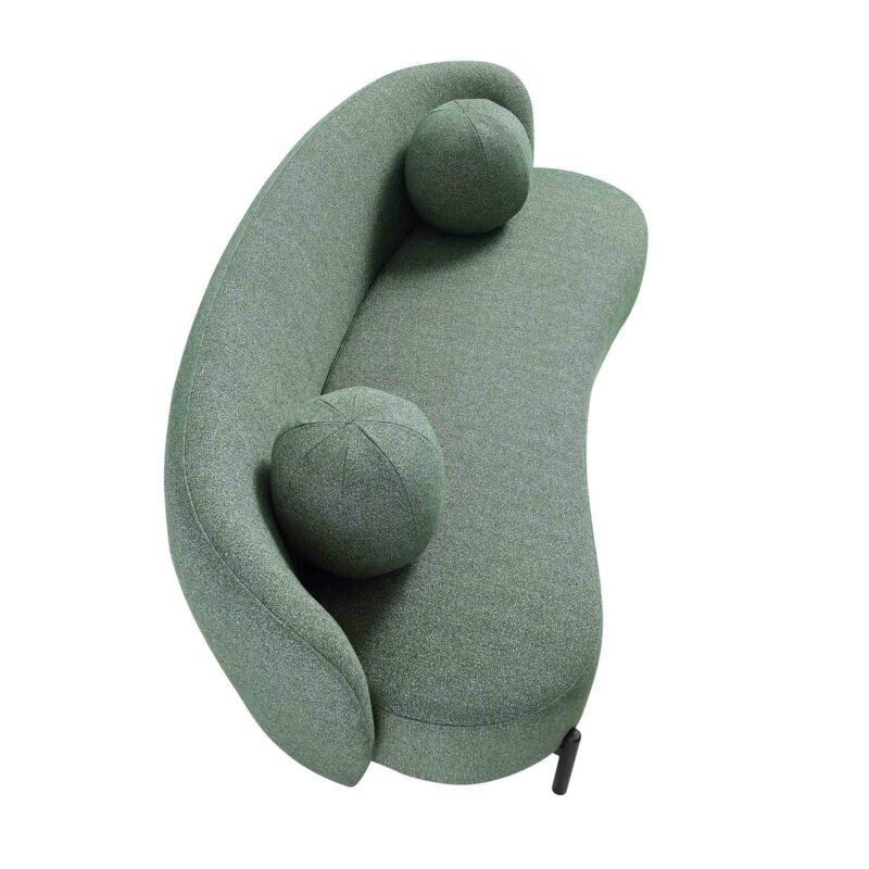 Amboise 3-Seater Curved Sofa with Ball Cushions, Spruce Green Textured Fabric - Image 9