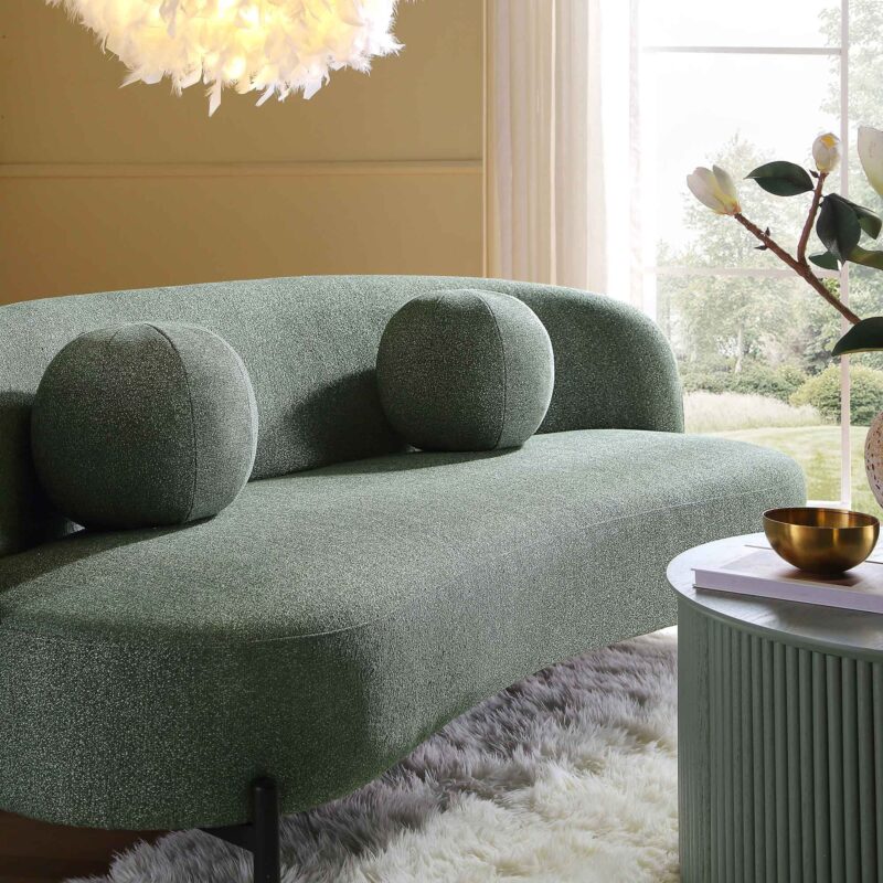 Amboise 3-Seater Curved Sofa with Ball Cushions, Spruce Green Textured Fabric - Image 4