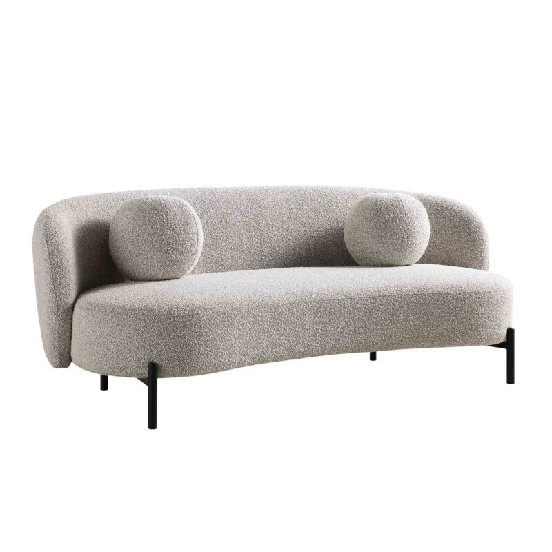 Amboise 3-Seater Curved Sofa with Ball Cushions, Mist Grey Boucle - Image 5