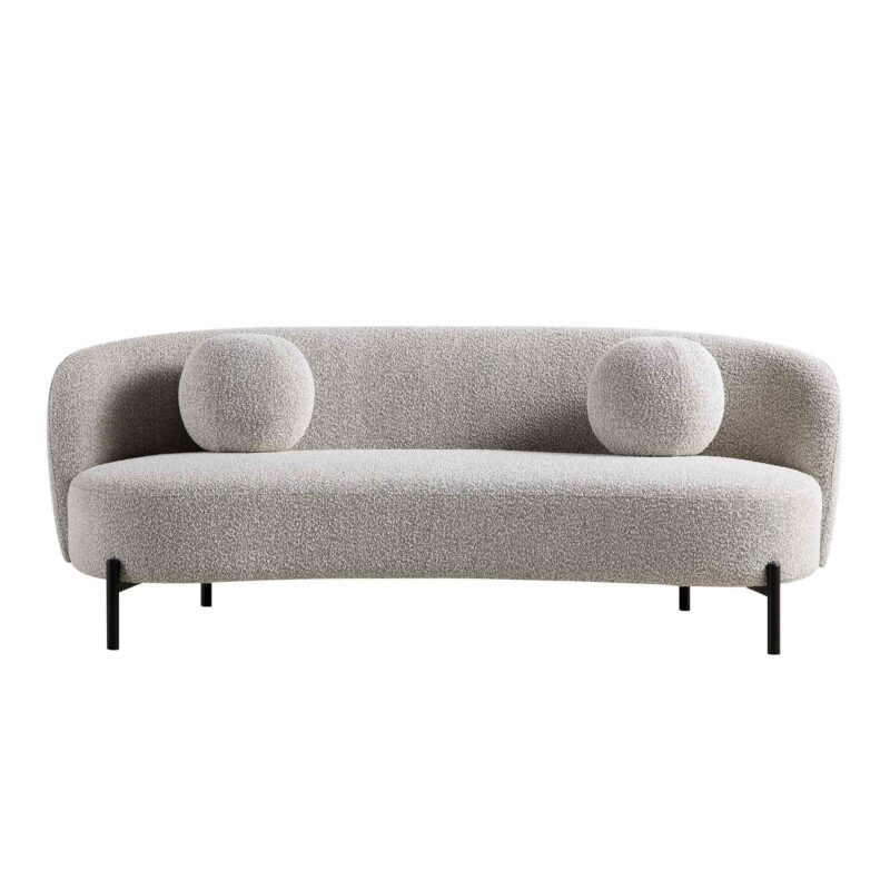 Amboise 3-Seater Curved Sofa with Ball Cushions, Mist Grey Boucle - Image 8