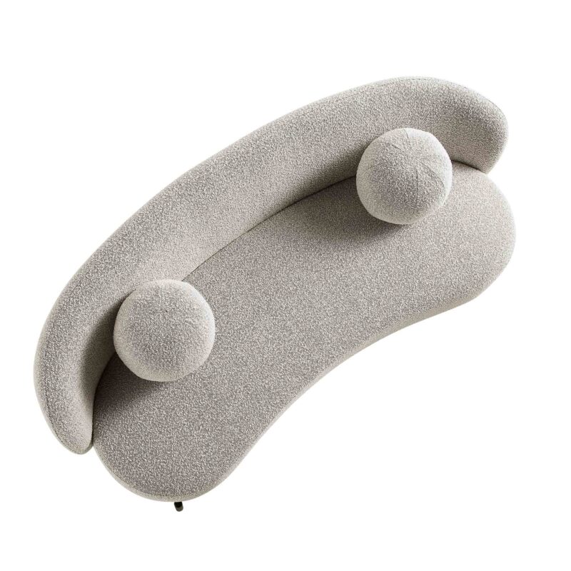 Amboise 3-Seater Curved Sofa with Ball Cushions, Mist Grey Boucle - Image 9