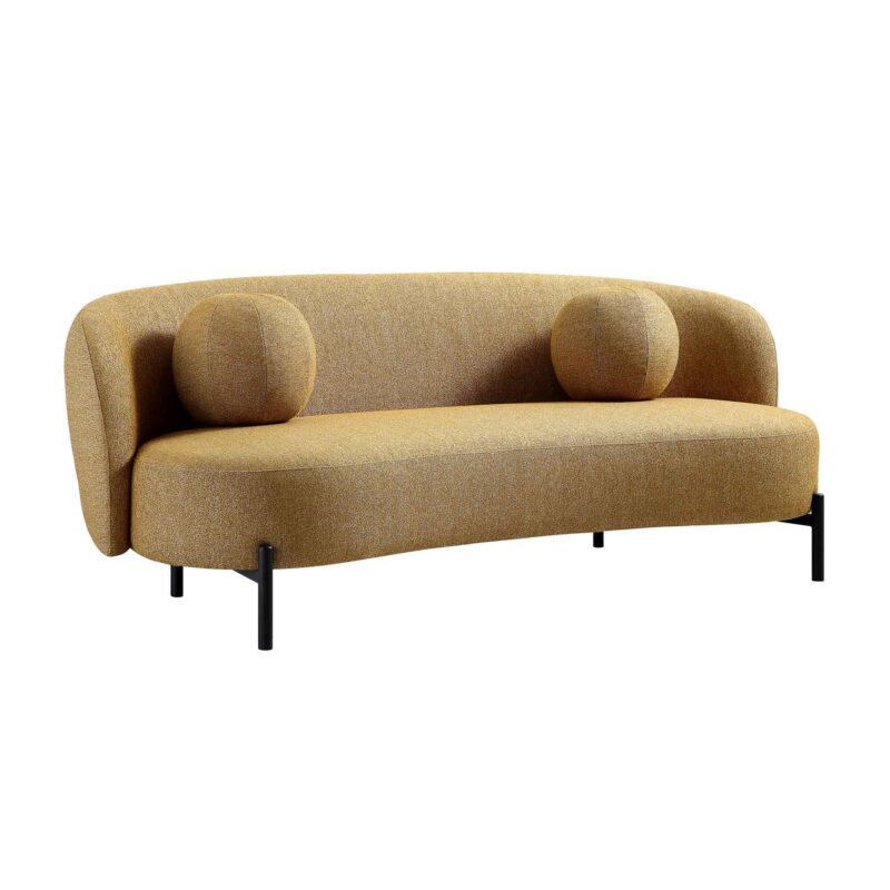 Amboise 3-Seater Curved Sofa with Ball Cushions, Marigold Textured Fabric - Image 6
