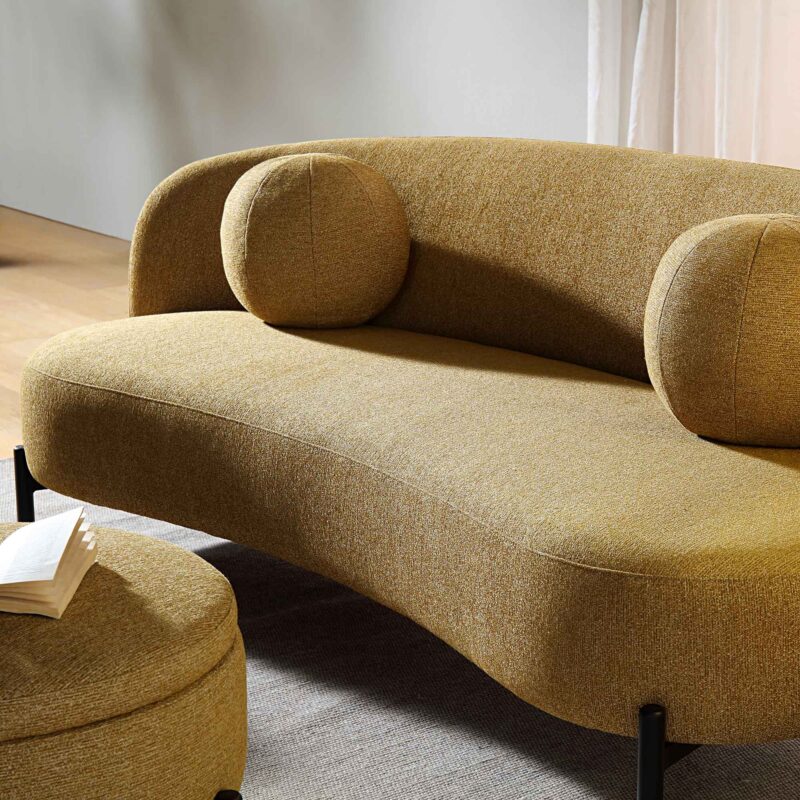 Amboise 3-Seater Curved Sofa with Ball Cushions, Marigold Textured Fabric - Image 3