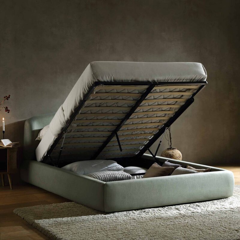 Constance Winged Headboard Ottoman Storage Bed, Olive Linen - Image 3