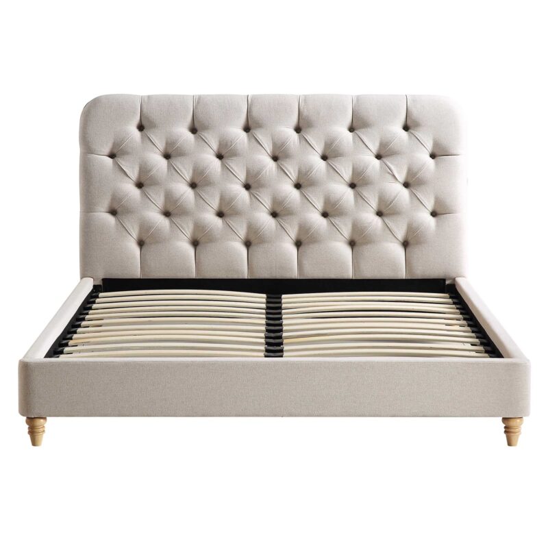Leamington Deep-Buttoned Upholstered Bed, Oatmeal Fabric - Image 4