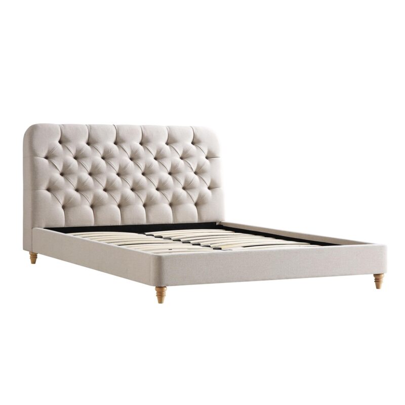 Leamington Deep-Buttoned Upholstered Bed, Oatmeal Fabric - Image 5