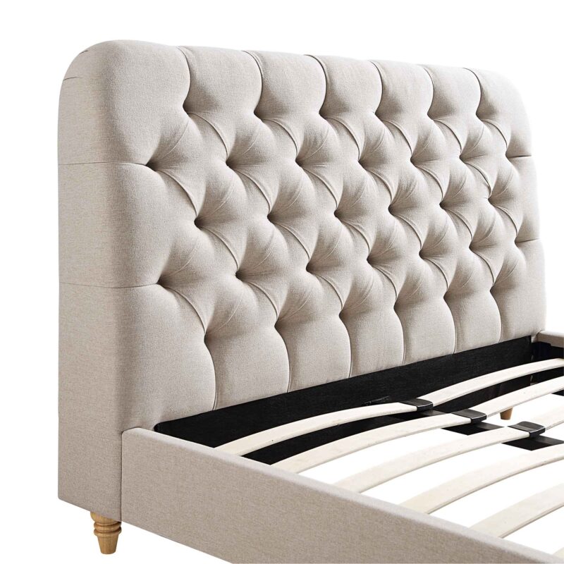 Leamington Deep-Buttoned Upholstered Bed, Oatmeal Fabric - Image 10