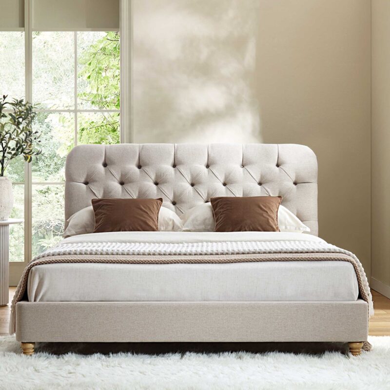 Leamington Deep-Buttoned Upholstered Bed, Oatmeal Fabric - Image 2