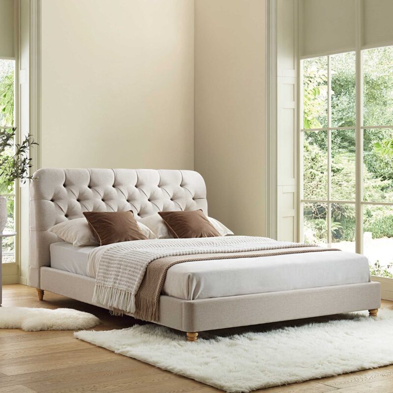 Leamington Deep-Buttoned Upholstered Bed, Oatmeal Fabric - Image 3