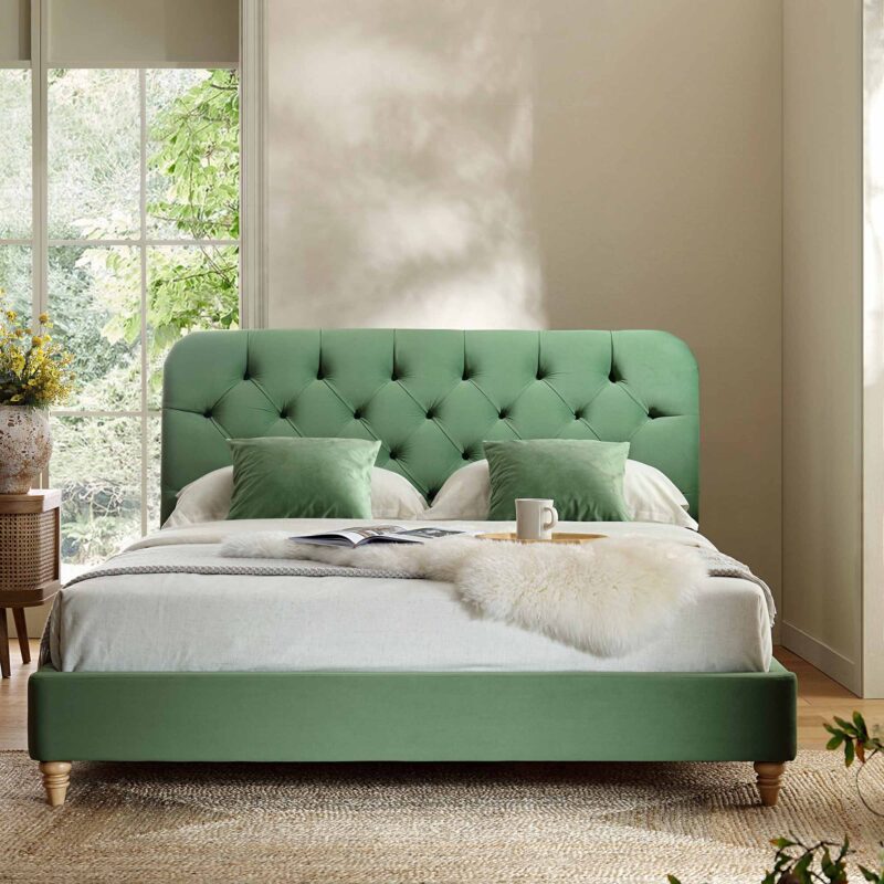 Leamington Deep-Buttoned Upholstered Bed, Meadow Green Velvet - Image 2