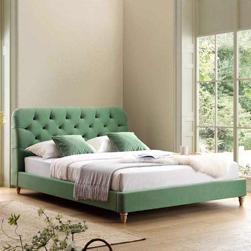 Leamington Deep-Buttoned Upholstered Bed, Meadow Green Velvet - Image 3