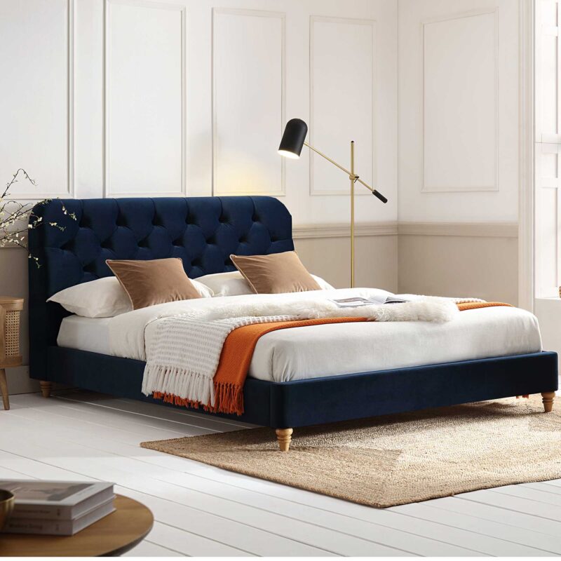 Leamington Deep-Buttoned Upholstered Bed, Midnight Blue Velvet - Image 2